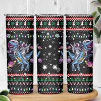 Astronauts Ride A T Rex In Space With The Planet Christmas Skinny Tumbler Xmas Holiday Patterns - Wonder Print Shop