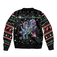 Astronauts Ride A T Rex In Space With The Planet Christmas Sleeve Zip Bomber Jacket Xmas Holiday Patterns - Wonder Print Shop