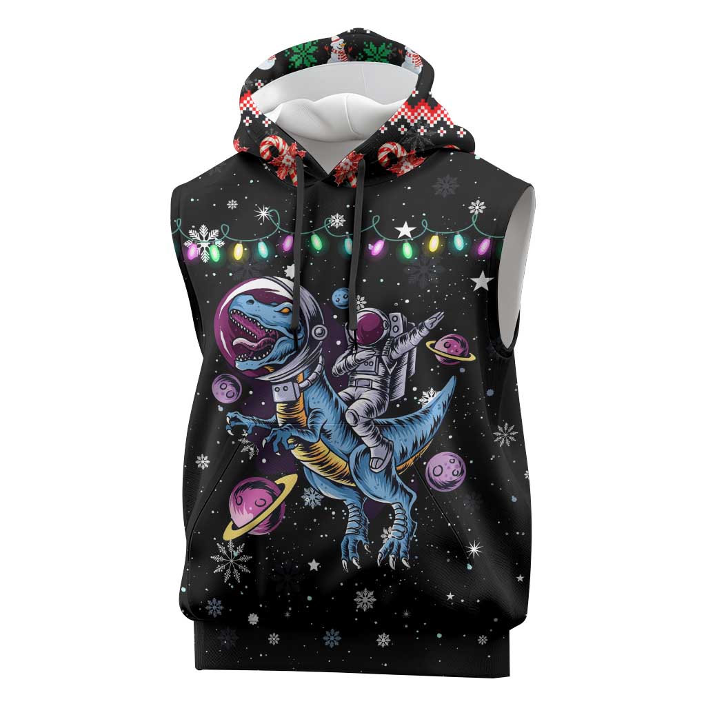 Astronauts Ride A T Rex In Space With The Planet Christmas Sleeveless Hoodie Xmas Holiday Patterns - Wonder Print Shop