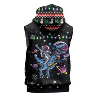 Astronauts Ride A T Rex In Space With The Planet Christmas Sleeveless Hoodie Xmas Holiday Patterns - Wonder Print Shop