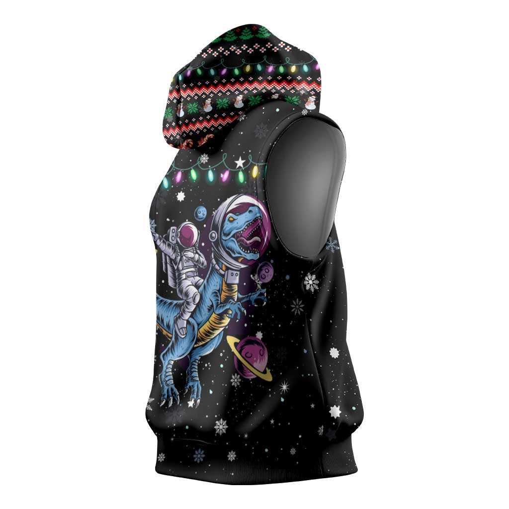 Astronauts Ride A T Rex In Space With The Planet Christmas Sleeveless Hoodie Xmas Holiday Patterns - Wonder Print Shop