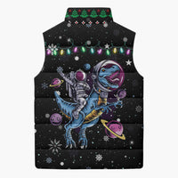 Astronauts Ride A T Rex In Space With The Planet Christmas Sleeveless Puffer Jacket Xmas Holiday Patterns - Wonder Print Shop