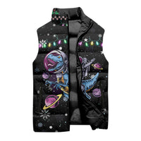 Astronauts Ride A T Rex In Space With The Planet Christmas Sleeveless Puffer Jacket Xmas Holiday Patterns - Wonder Print Shop