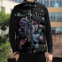 Astronauts Ride A T Rex In Space With The Planet Christmas Sleeveless Puffer Jacket Xmas Holiday Patterns - Wonder Print Shop