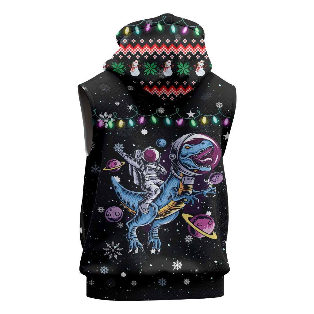 Astronauts Ride A T Rex In Space With The Planet Christmas Sleeveless Zip Hoodie Xmas Holiday Patterns - Wonder Print Shop