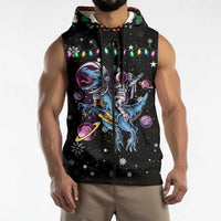 Astronauts Ride A T Rex In Space With The Planet Christmas Sleeveless Zip Hoodie Xmas Holiday Patterns - Wonder Print Shop