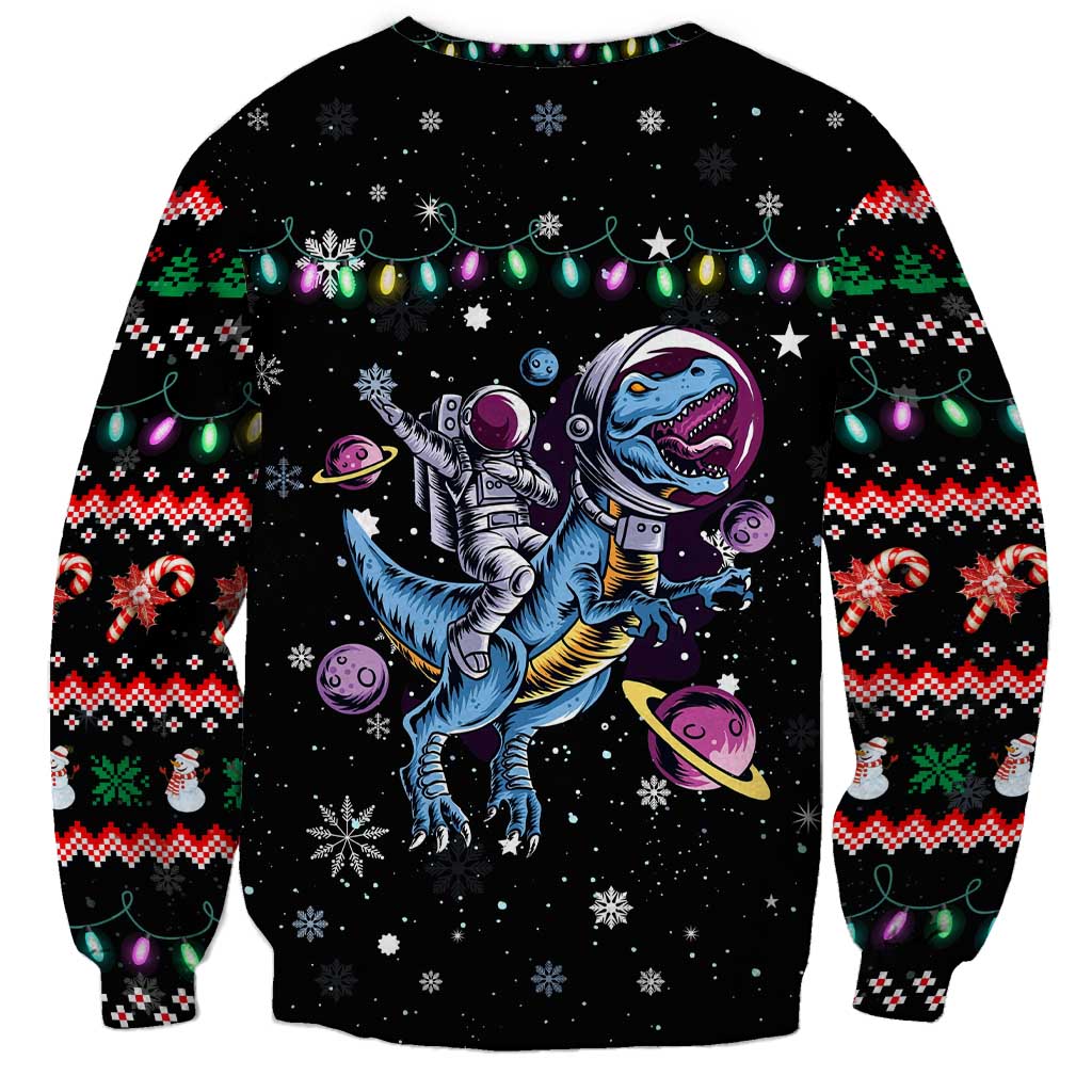Astronauts Ride A T Rex In Space With The Planet Christmas Sweatshirt Xmas Holiday Patterns - Wonder Print Shop