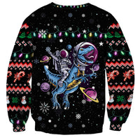 Astronauts Ride A T Rex In Space With The Planet Christmas Sweatshirt Xmas Holiday Patterns - Wonder Print Shop