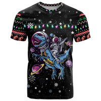 Astronauts Ride A T Rex In Space With The Planet Christmas T Shirt Xmas Holiday Patterns - Wonder Print Shop