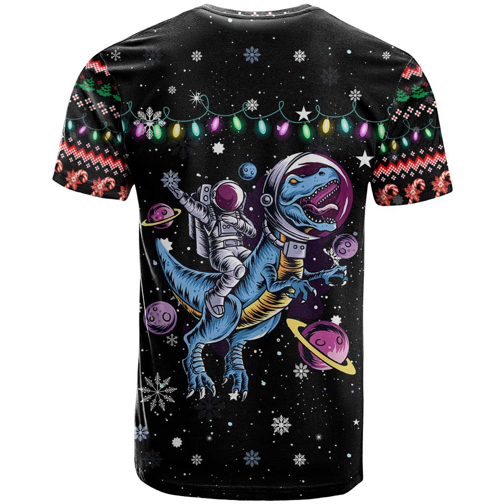Astronauts Ride A T Rex In Space With The Planet Christmas T Shirt Xmas Holiday Patterns - Wonder Print Shop