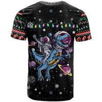 Astronauts Ride A T Rex In Space With The Planet Christmas T Shirt Xmas Holiday Patterns - Wonder Print Shop