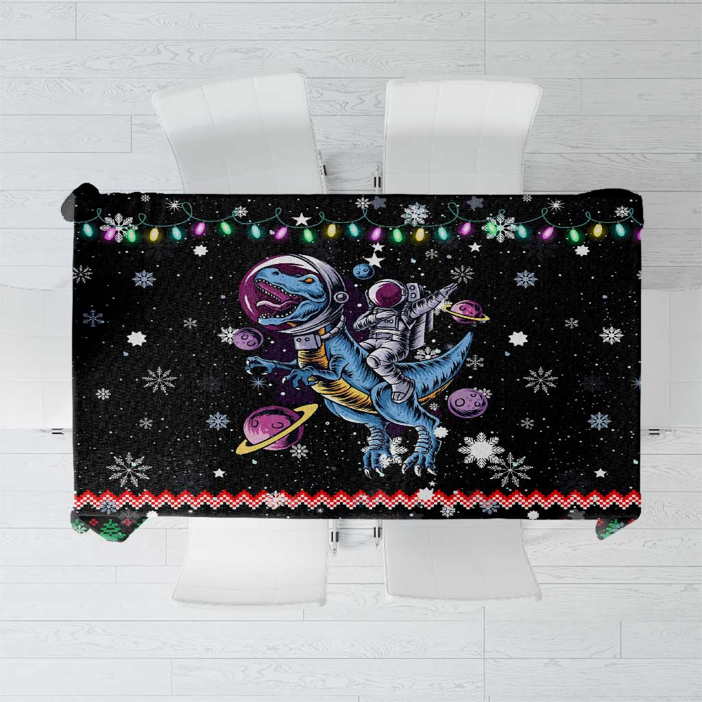 Astronauts Ride A T Rex In Space With The Planet Christmas Tablecloth Xmas Holiday Patterns - Wonder Print Shop