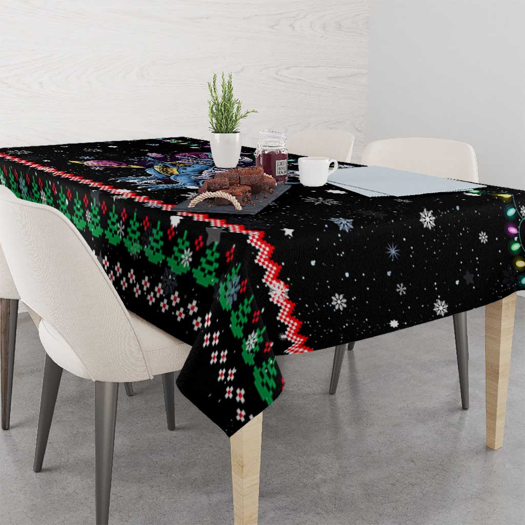 Astronauts Ride A T Rex In Space With The Planet Christmas Tablecloth Xmas Holiday Patterns - Wonder Print Shop