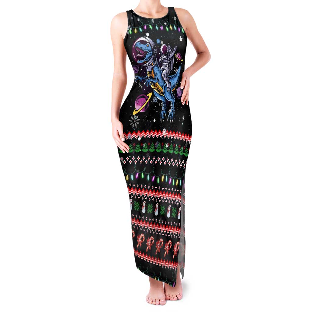 Astronauts Ride A T Rex In Space With The Planet Christmas Tank Maxi Dress Xmas Holiday Patterns - Wonder Print Shop