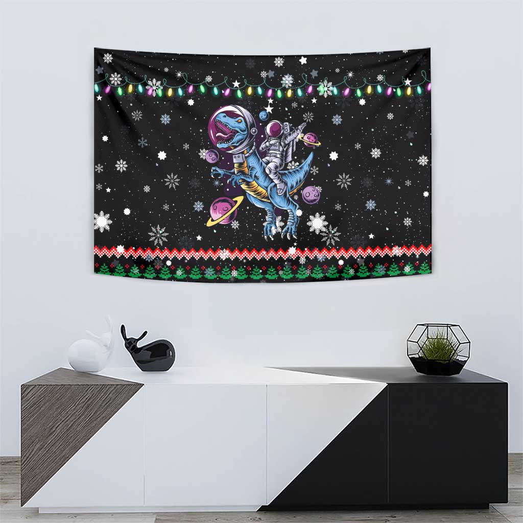 Astronauts Ride A T Rex In Space With The Planet Christmas Tapestry Xmas Holiday Patterns - Wonder Print Shop