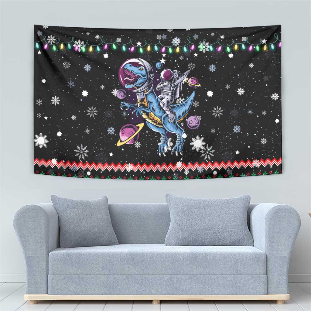 Astronauts Ride A T Rex In Space With The Planet Christmas Tapestry Xmas Holiday Patterns - Wonder Print Shop