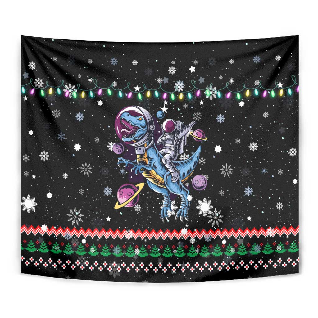 Astronauts Ride A T Rex In Space With The Planet Christmas Tapestry Xmas Holiday Patterns - Wonder Print Shop