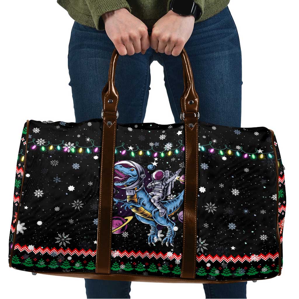 Astronauts Ride A T Rex In Space With The Planet Christmas Travel Bag Xmas Holiday Patterns - Wonder Print Shop