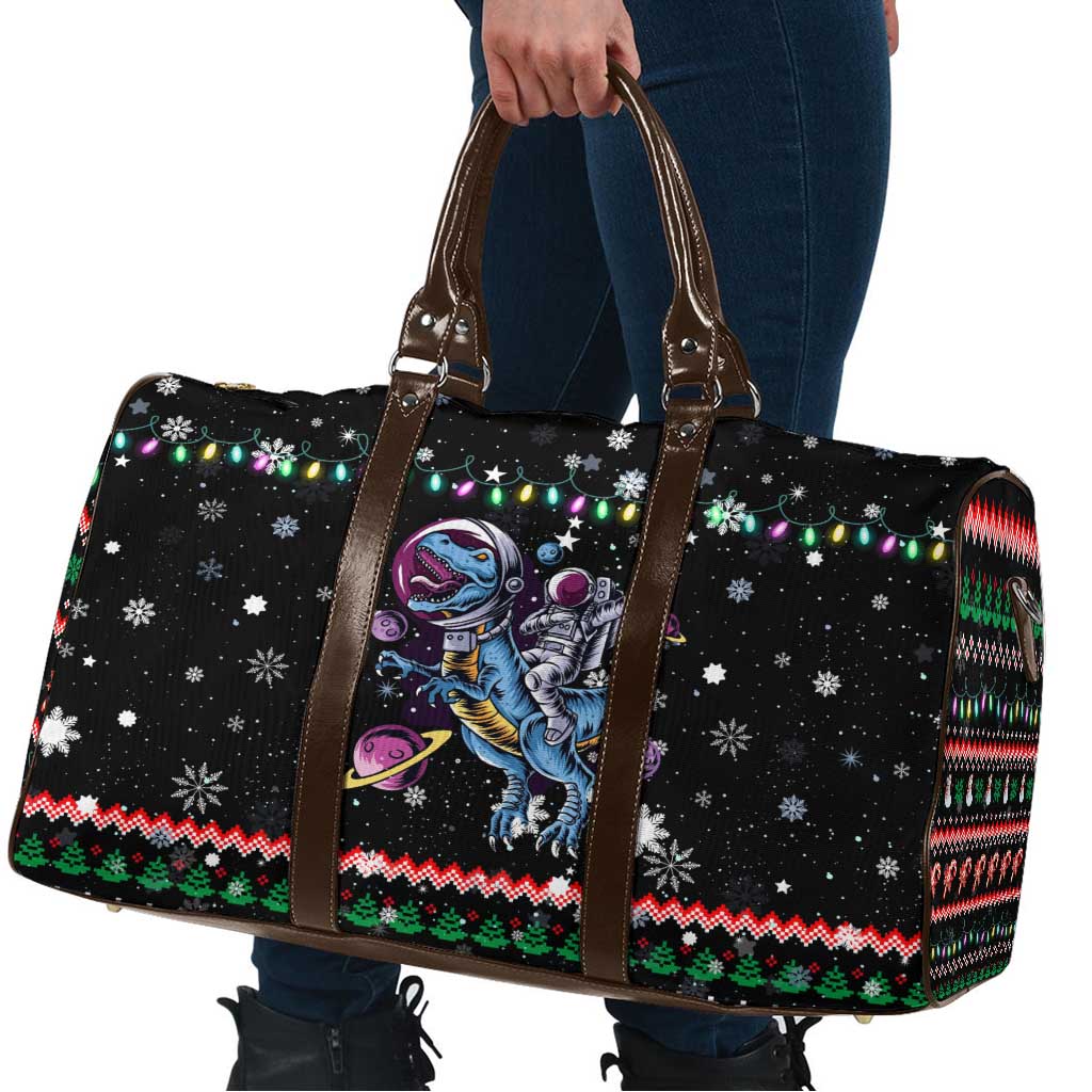 Astronauts Ride A T Rex In Space With The Planet Christmas Travel Bag Xmas Holiday Patterns - Wonder Print Shop