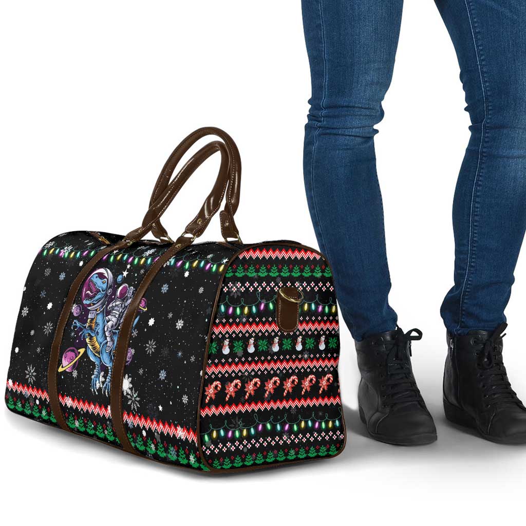 Astronauts Ride A T Rex In Space With The Planet Christmas Travel Bag Xmas Holiday Patterns - Wonder Print Shop
