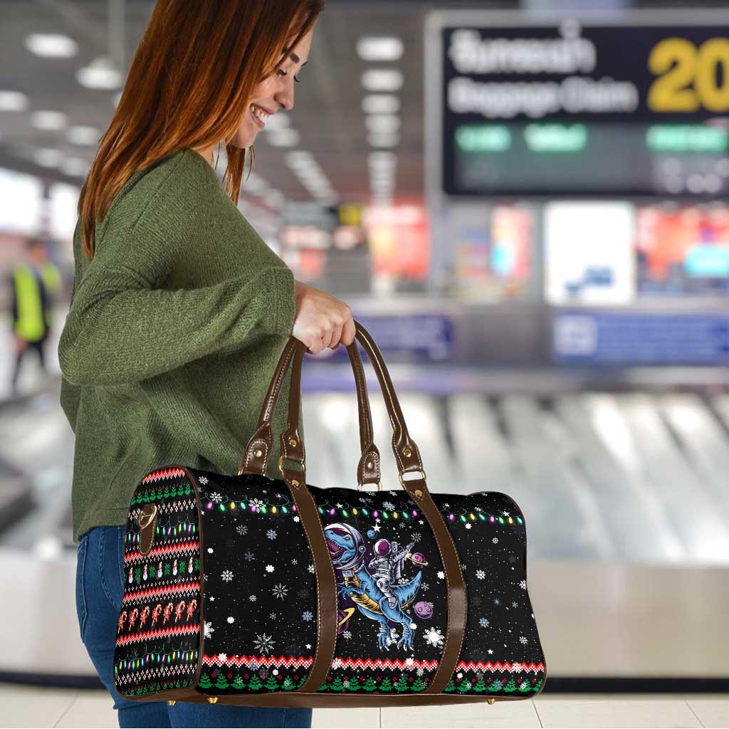 Astronauts Ride A T Rex In Space With The Planet Christmas Travel Bag Xmas Holiday Patterns - Wonder Print Shop