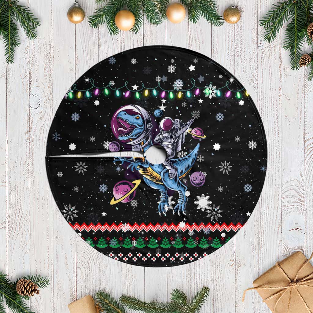 Astronauts Ride A T Rex In Space With The Planet Christmas Tree Skirt Xmas Holiday Patterns - Wonder Print Shop