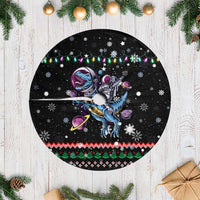 Astronauts Ride A T Rex In Space With The Planet Christmas Tree Skirt Xmas Holiday Patterns - Wonder Print Shop