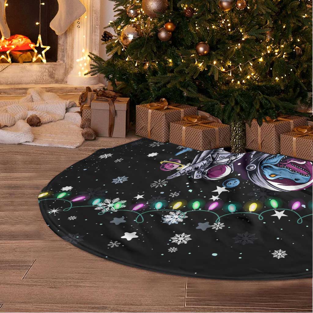 Astronauts Ride A T Rex In Space With The Planet Christmas Tree Skirt Xmas Holiday Patterns - Wonder Print Shop