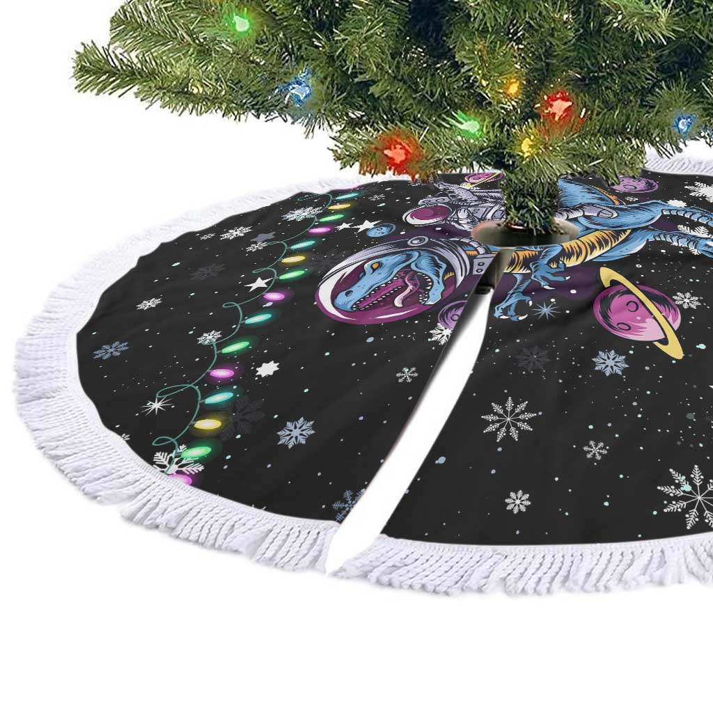Astronauts Ride A T Rex In Space With The Planet Christmas Tree Skirt Xmas Holiday Patterns - Wonder Print Shop