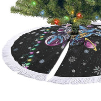 Astronauts Ride A T Rex In Space With The Planet Christmas Tree Skirt Xmas Holiday Patterns - Wonder Print Shop