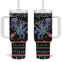 Astronauts Ride A T Rex In Space With The Planet Christmas Tumbler With Handle Xmas Holiday Patterns - Wonder Print Shop