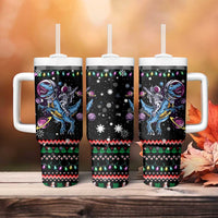 Astronauts Ride A T Rex In Space With The Planet Christmas Tumbler With Handle Xmas Holiday Patterns - Wonder Print Shop