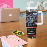 Astronauts Ride A T Rex In Space With The Planet Christmas Tumbler With Handle Xmas Holiday Patterns - Wonder Print Shop