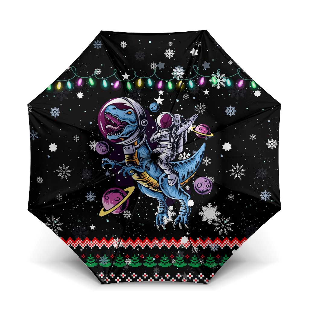 Astronauts Ride A T Rex In Space With The Planet Christmas Umbrella Xmas Holiday Patterns - Wonder Print Shop