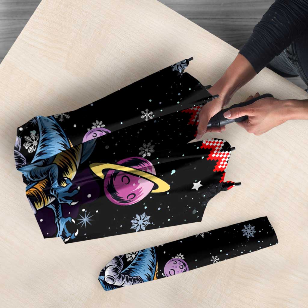 Astronauts Ride A T Rex In Space With The Planet Christmas Umbrella Xmas Holiday Patterns - Wonder Print Shop
