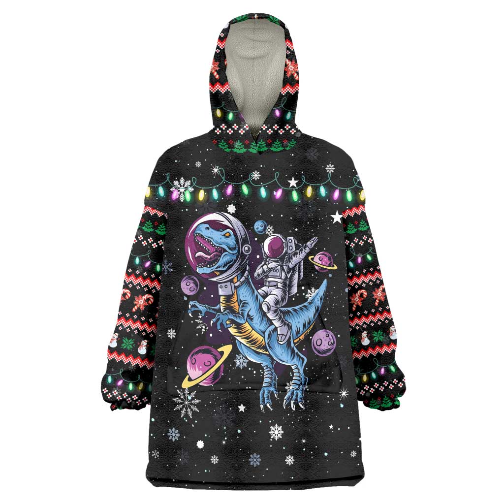 Astronauts Ride A T Rex In Space With The Planet Christmas Wearable Blanket Hoodie Xmas Holiday Patterns - Wonder Print Shop