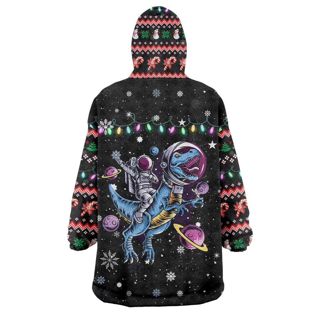 Astronauts Ride A T Rex In Space With The Planet Christmas Wearable Blanket Hoodie Xmas Holiday Patterns - Wonder Print Shop