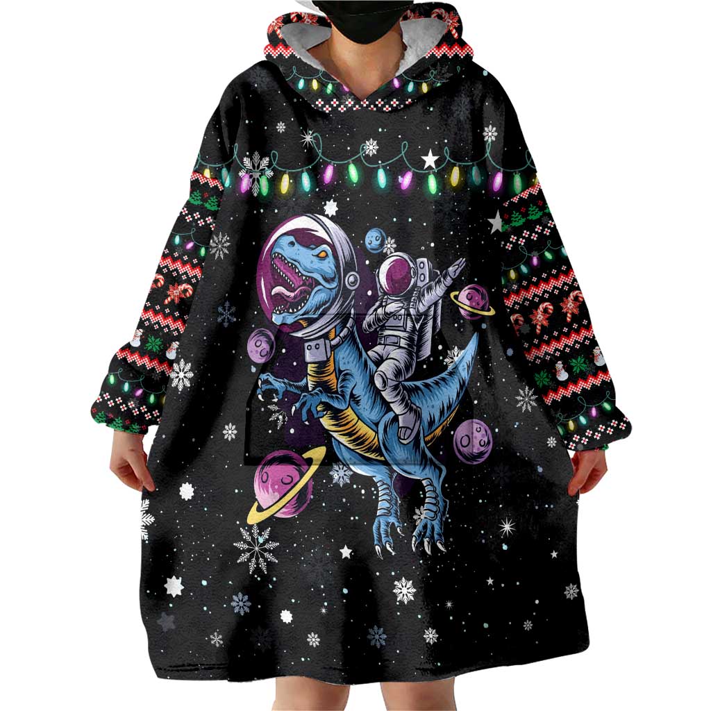 Astronauts Ride A T Rex In Space With The Planet Christmas Wearable Blanket Hoodie Xmas Holiday Patterns - Wonder Print Shop