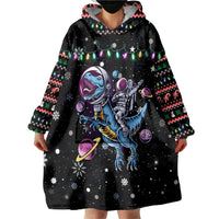 Astronauts Ride A T Rex In Space With The Planet Christmas Wearable Blanket Hoodie Xmas Holiday Patterns - Wonder Print Shop