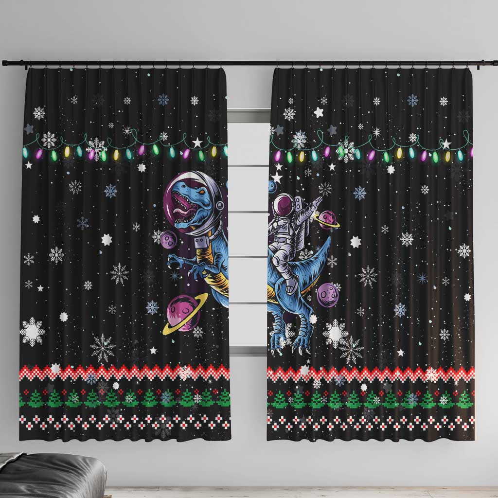Astronauts Ride A T Rex In Space With The Planet Christmas Window Curtain Xmas Holiday Patterns - Wonder Print Shop