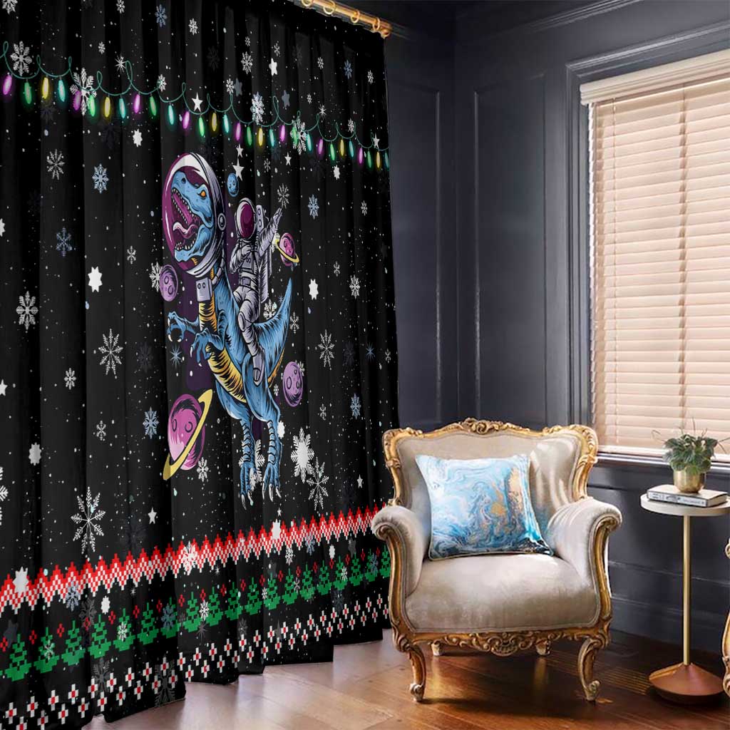 Astronauts Ride A T Rex In Space With The Planet Christmas Window Curtain Xmas Holiday Patterns - Wonder Print Shop