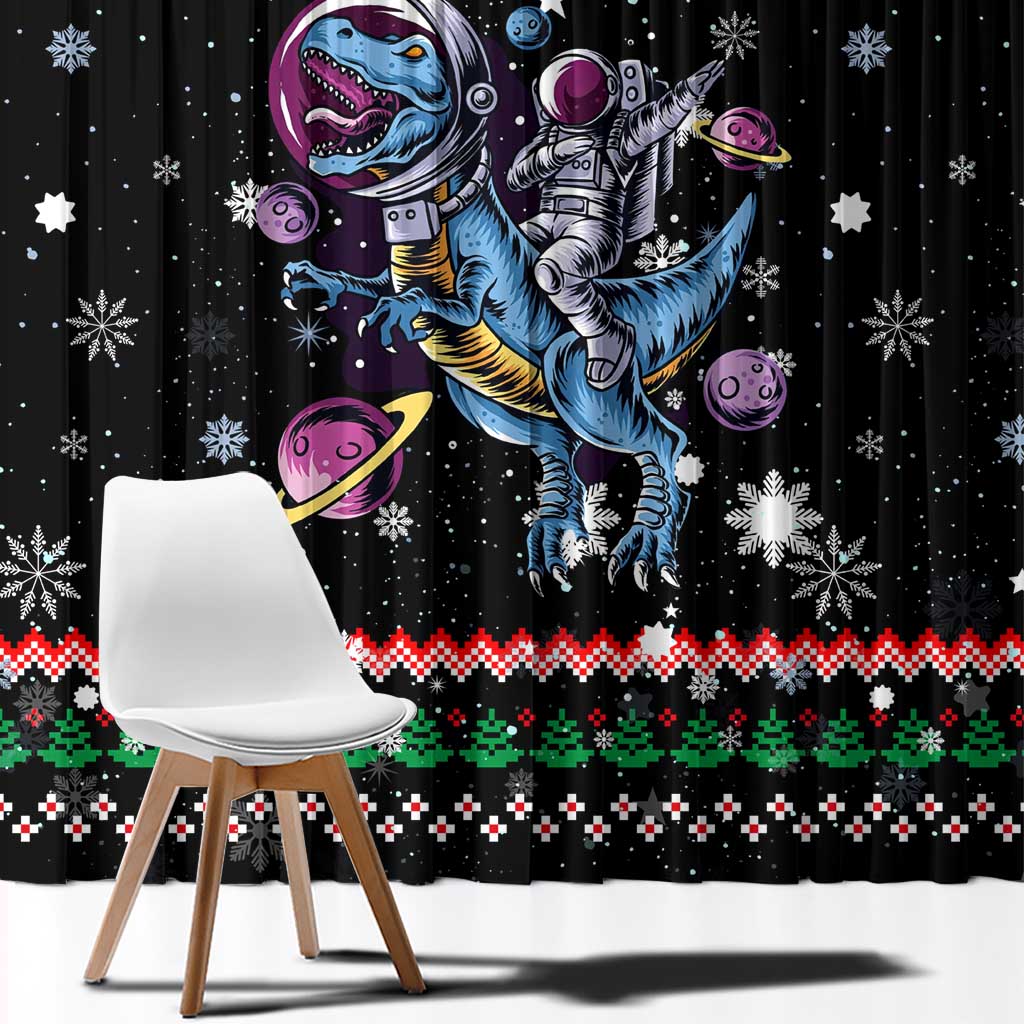 Astronauts Ride A T Rex In Space With The Planet Christmas Window Curtain Xmas Holiday Patterns - Wonder Print Shop