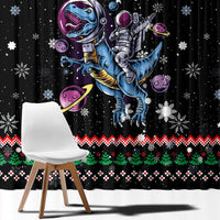 Astronauts Ride A T Rex In Space With The Planet Christmas Window Curtain Xmas Holiday Patterns - Wonder Print Shop