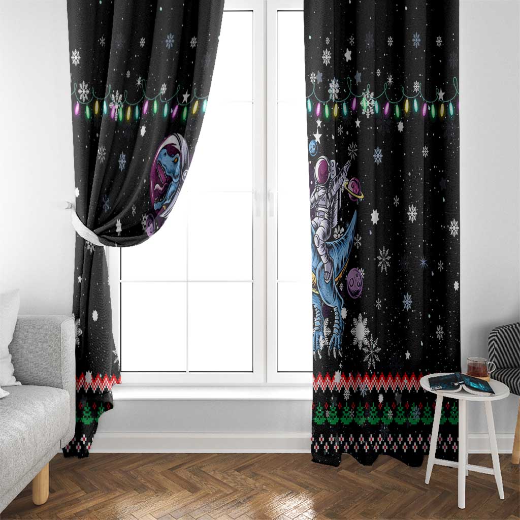 Astronauts Ride A T Rex In Space With The Planet Christmas Window Curtain Xmas Holiday Patterns - Wonder Print Shop