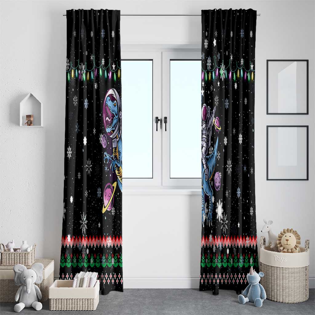 Astronauts Ride A T Rex In Space With The Planet Christmas Window Curtain Xmas Holiday Patterns - Wonder Print Shop