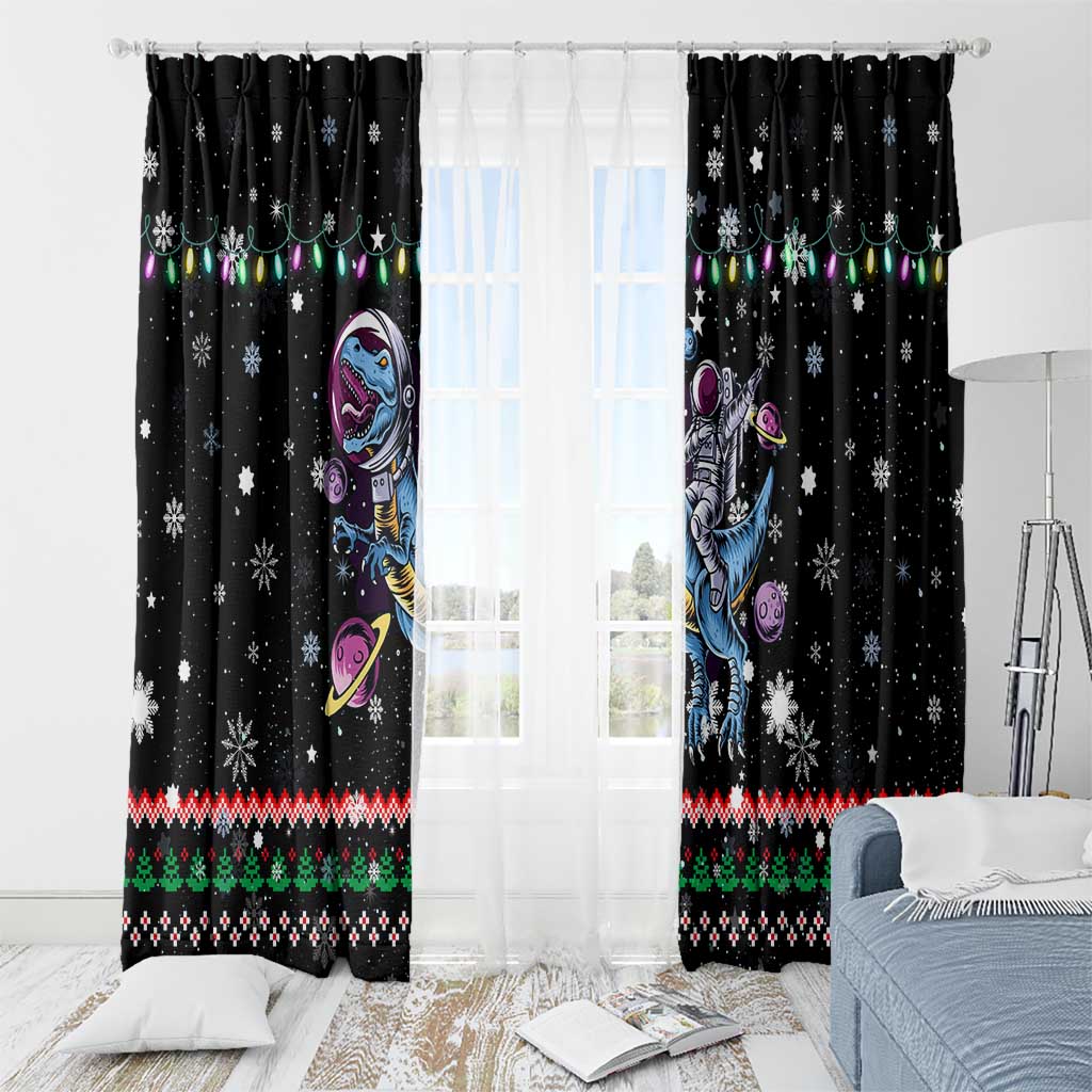 Astronauts Ride A T Rex In Space With The Planet Christmas Window Curtain Xmas Holiday Patterns - Wonder Print Shop