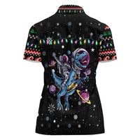 Astronauts Ride A T Rex In Space With The Planet Christmas Women Polo Shirt Xmas Holiday Patterns - Wonder Print Shop