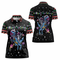 Astronauts Ride A T Rex In Space With The Planet Christmas Women Polo Shirt Xmas Holiday Patterns - Wonder Print Shop