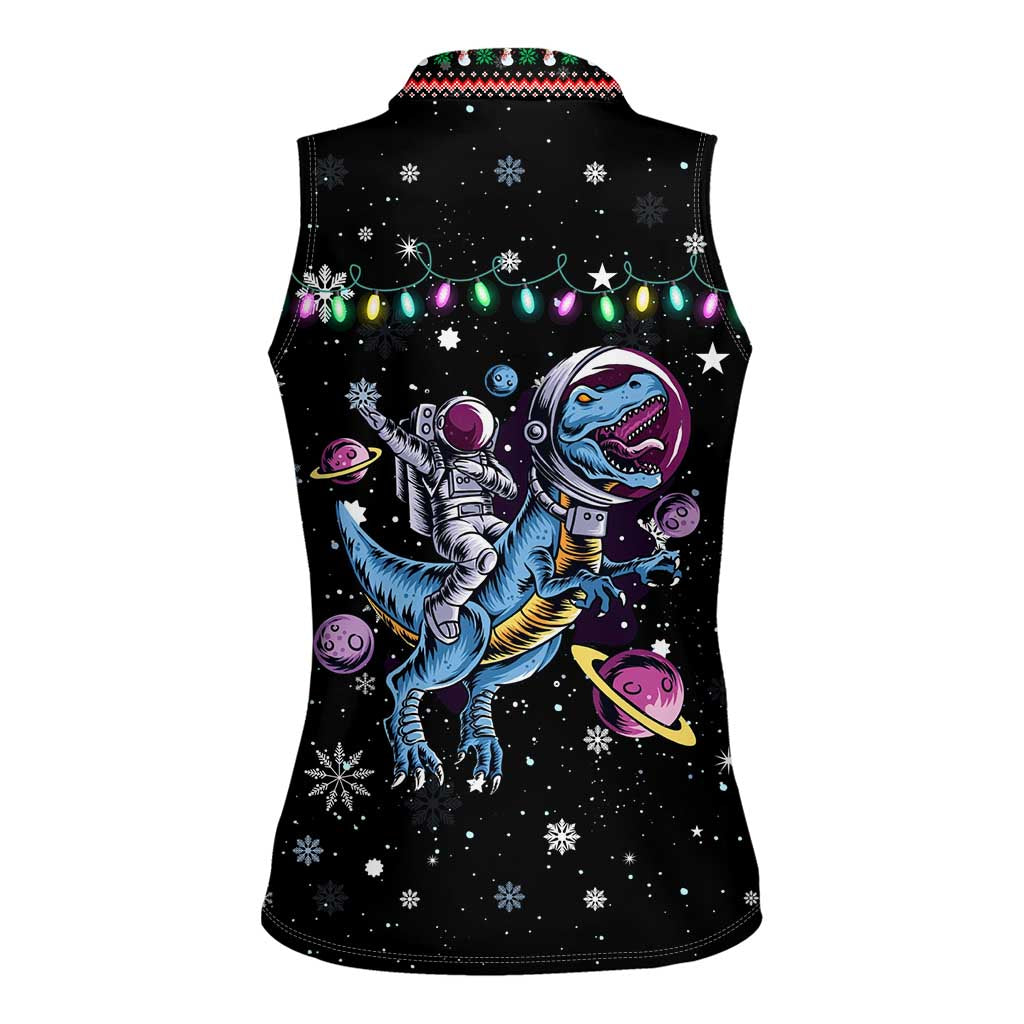Astronauts Ride A T Rex In Space With The Planet Christmas Women Sleeveless Polo Shirt Xmas Holiday Patterns - Wonder Print Shop