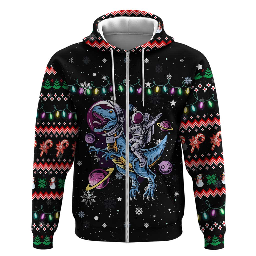 Astronauts Ride A T Rex In Space With The Planet Christmas Zip Hoodie Xmas Holiday Patterns - Wonder Print Shop